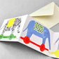 a concertina greetings card of four colourful elephants, by Hadley Paper Goods