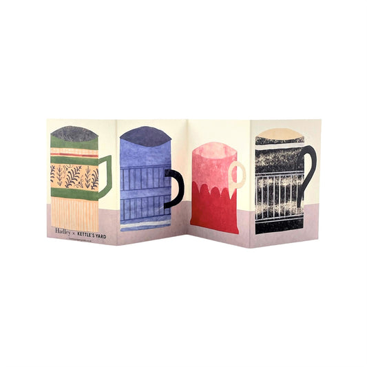 a concertina greetings card of 4 colourful mugs, by Hadley Paper Goods