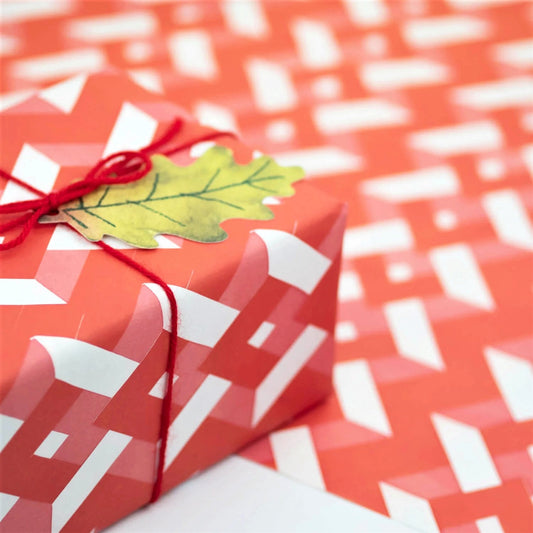 red and pink diamond design gift wrap by Hadley Paper Goods, close up