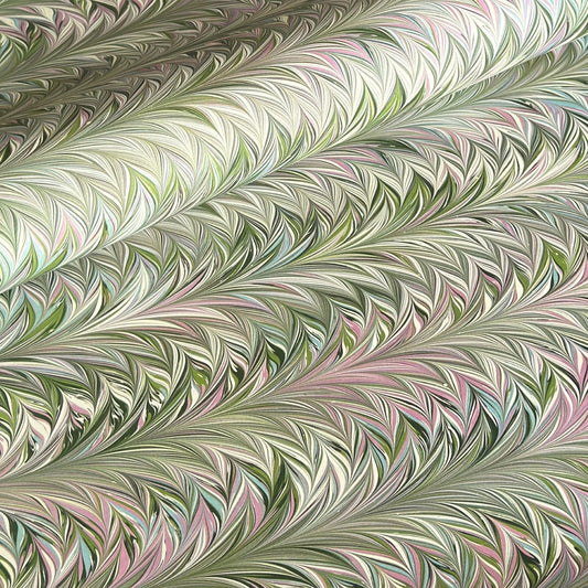 printed marbled design wrapping paper by Jemma Lewis, a feathered marble in green and lilac 