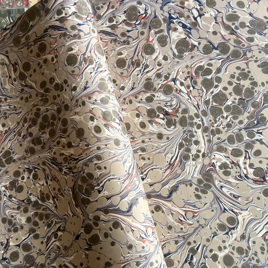 sheet of printed marbled wrapping paper by Jemma Lewis, stone effect in taupe, blush pink and beige