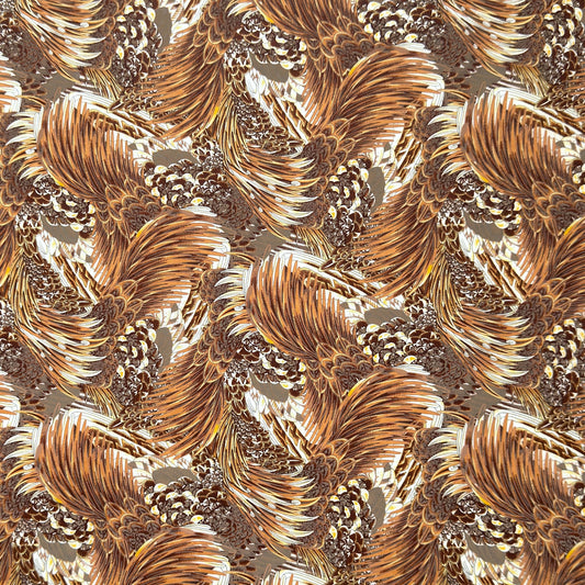 Detailed pattern of the plumage of feathers in brown, beige and ochre. Japanese chiyogami paper