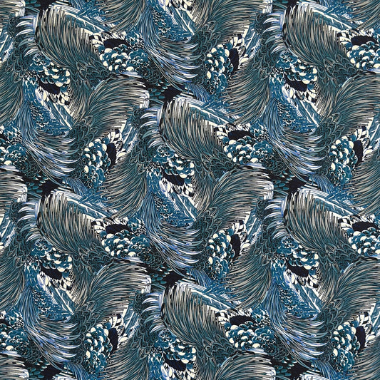Detailed pattern of the plumage of feathers in tones of blue. Japanese chiyogami paper