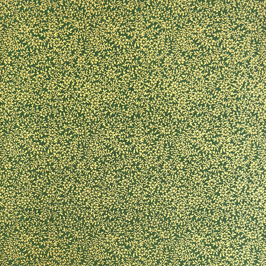 Dainty gold botanical repeat pattern on dark green. Japanese chiyogami paper.