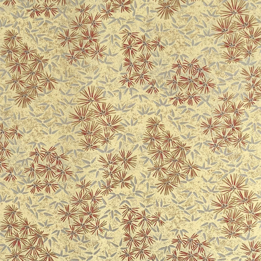 Pattern of scattered pine needles (matsuba) in gold and silver on a cream backdrop. Japanese chiyogami paper