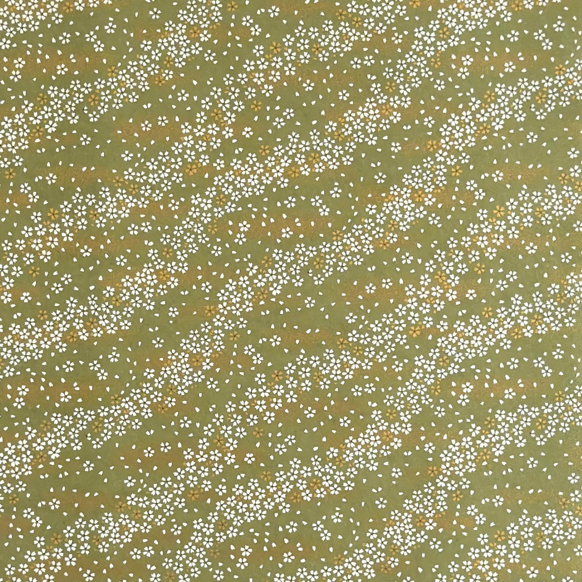 Waves of dainty white and gold flowers on a sage backdrop. Japanese chiyogami paper