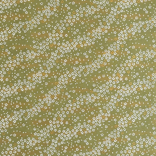 Waves of dainty white and gold flowers on a sage backdrop. Japanese chiyogami paper
