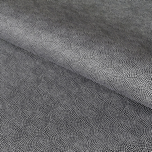 a sheet of Japanese chiyogami paper with a black background and a small pattern of white dots in repeating arch shape