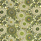 Japanese silkscreen chiyogami paper with a repeat pattern of stylised chrysanthemum flowers in tones of deep green on a buttermilk cream backdrop.