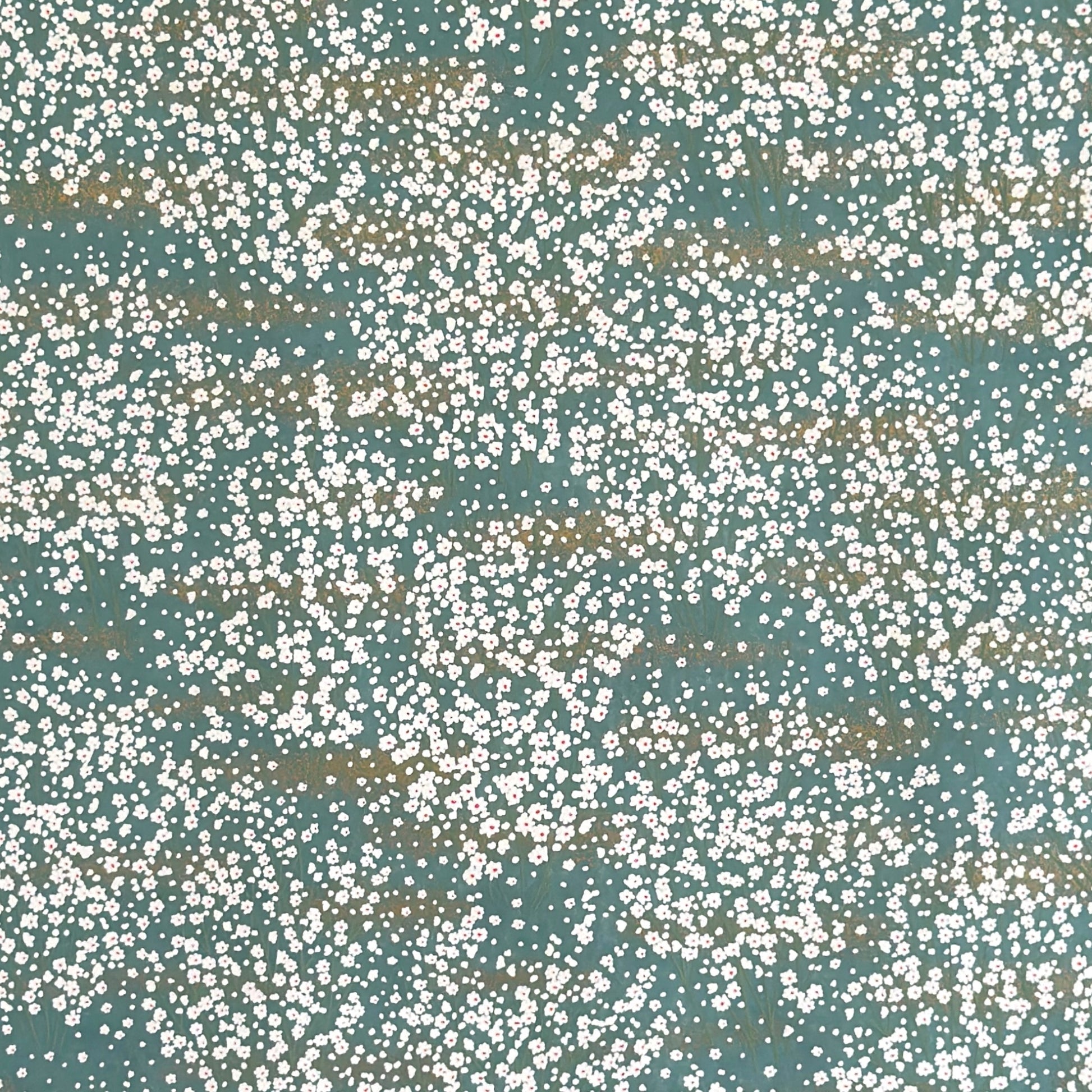 An abundance of tiny white flowers on soft teal with a dusting of gold. Japanese chiyogami paper