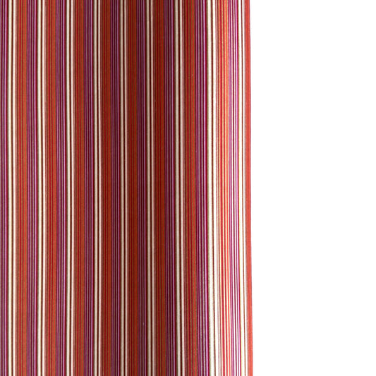 Japanese silkscreen chiyogami paper with a classic narrow stripe pattern in berry tones of red, pink, purple and gold.