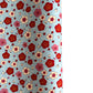 japanese silk-screen handmade paper showing red and pink plum flowers on a blue geometric backdrop