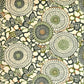 Japanese silkscreen chiyogami paper with a repeat pattern of stylised chrysanthemum flowers in tones of deep green on a buttermilk cream backdrop.