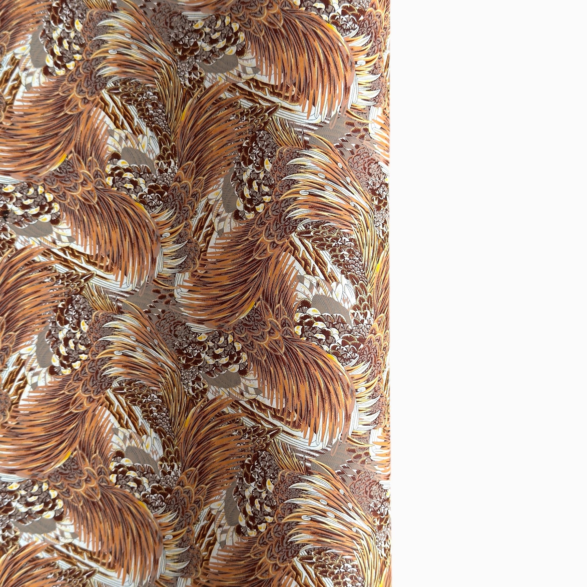 Detailed pattern of the plumage of feathers in brown, beige and ochre. Japanese chiyogami paper