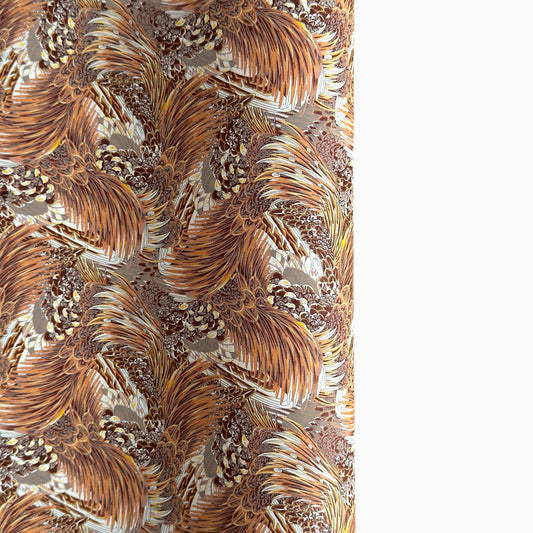 Detailed pattern of the plumage of feathers in brown, beige and ochre. Japanese chiyogami paper