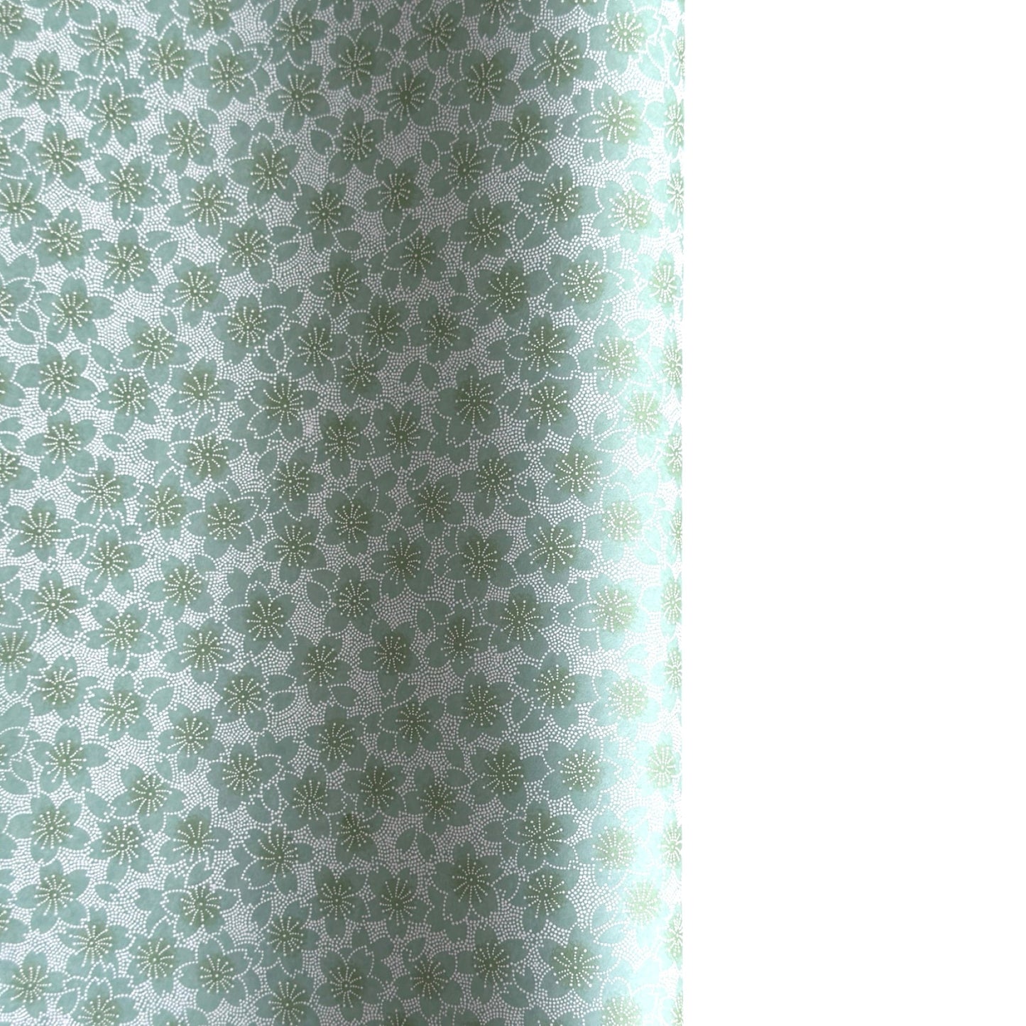 japanese silk-screen paper, chiyogami, with a cherry blossom flower repeat pattern in turquoise and white