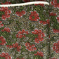 A close-up of a sheet of Japanese chiyogami paper with a repeating mosaic floral print. The design features red and flowers, green leaves on a black and gold mosaic background.