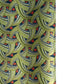 A close-up of a sheet of Japanese chiyogami paper with repeating curved wave-like motifs in olive green, navy blue, white, and small orange-red accents. 
