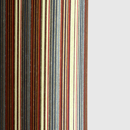 Japanese silkscreen chiyogami paper with a classic narrow stripe pattern in earthy tones of brown, grey, cream, black and gold.