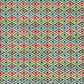 A sheet of katazome paper with a repeat rhombus pattern with the Japanese motif of the water caltrop plant (hishi) depicted alongside the four-petal flower of the water chestnut (hanabishi) in red, green. brown and teal.