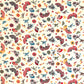 Folding fans (sensu) and cranes (tsuru) amongst flowers and foliage.  A multicoloured pattern on Japanese katazome paper