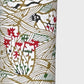 A sheet of Japanese katazome paper with a botanical pattern with bamboo (take) and flowers in a soft olive green and red.