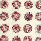 Inky rich red botanical motif circles (maru mon) on plain ivory Jpaanese katazome-shi paper