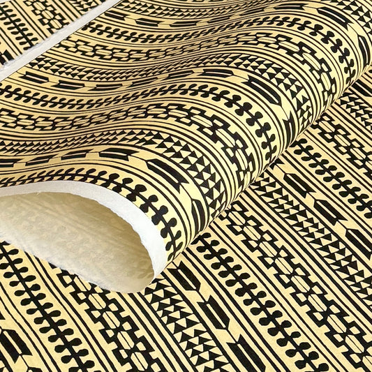 Japanese katazome-shi stencil-dyed paper with striped motifs in black on yellow paper