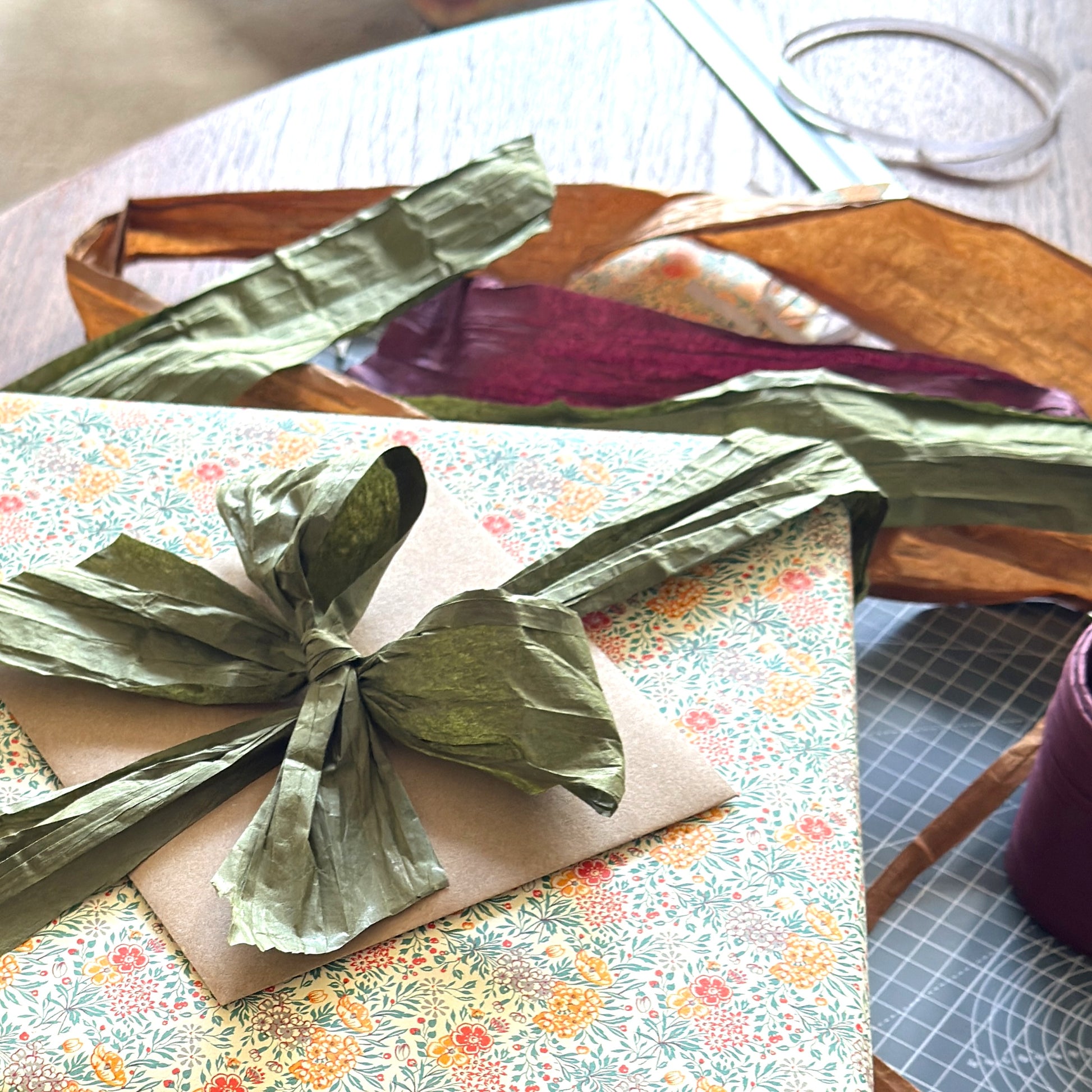 green Japanese paper string used for wrapping
