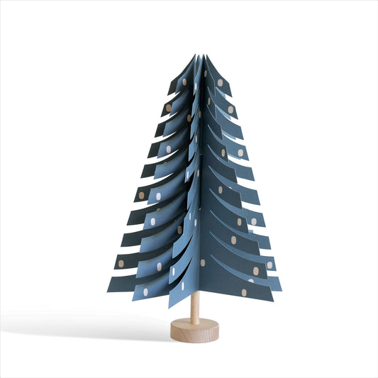 A blue paper fir tree decoration by Jurianne Matter.