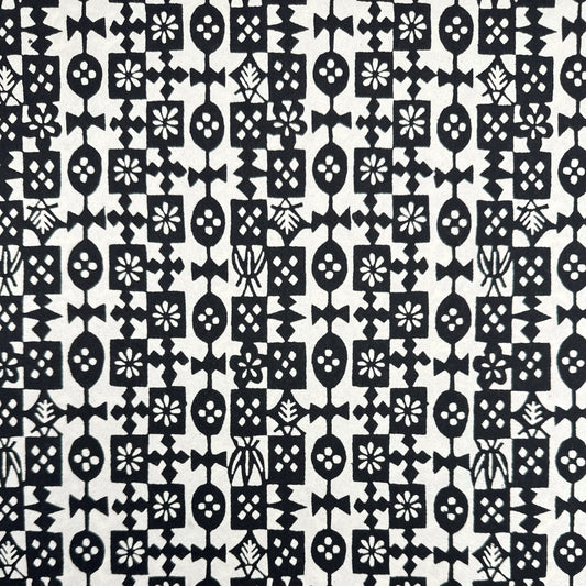 Japanese stencil-dyed, katazome-shi patterned paper.  Black and white geometric design.