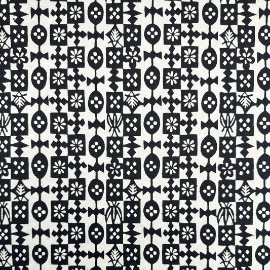 Japanese stencil-dyed, katazome-shi patterned paper.  Black and white geometric design. 