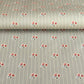 a sheet of wrapping paper with a soft grey-green stripe and pink and red vintage floral flowers