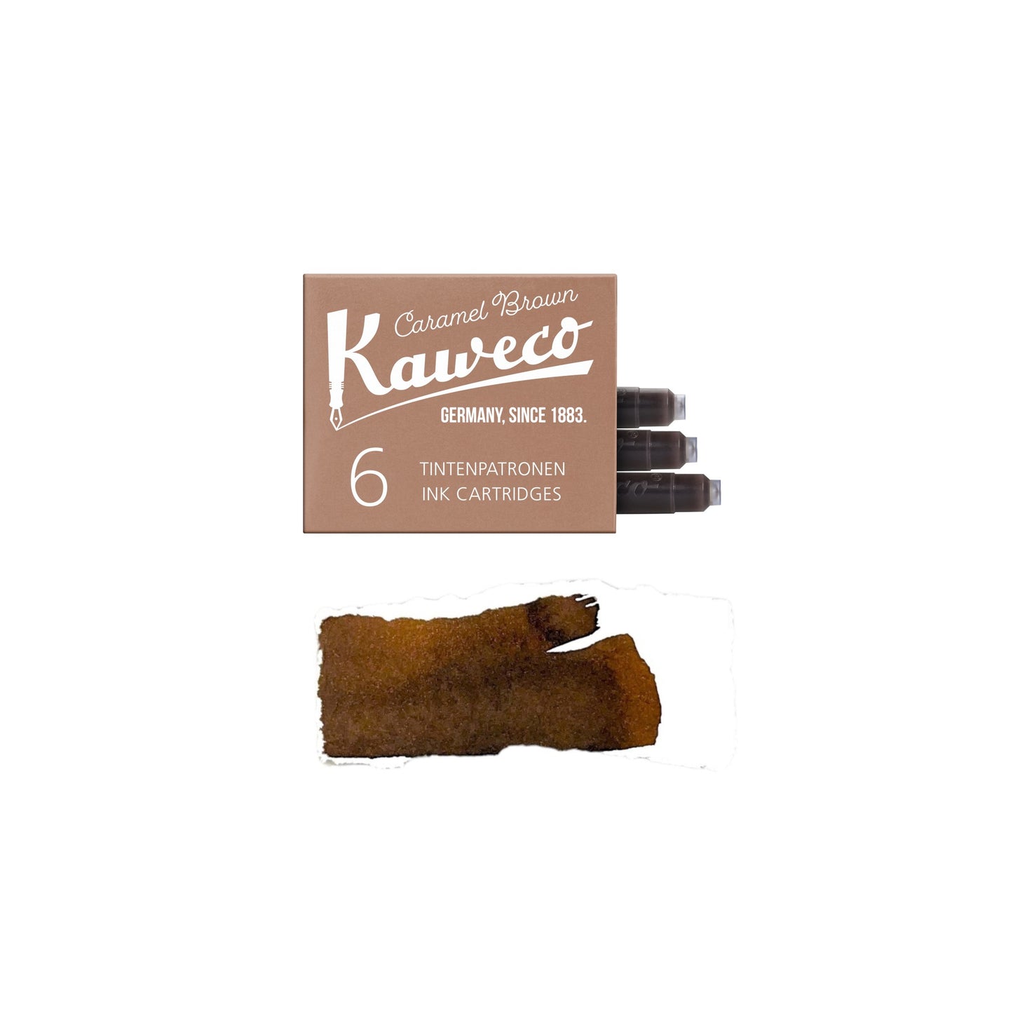 Box of 6 ink cartridges by Kaweco in caramel brown colour