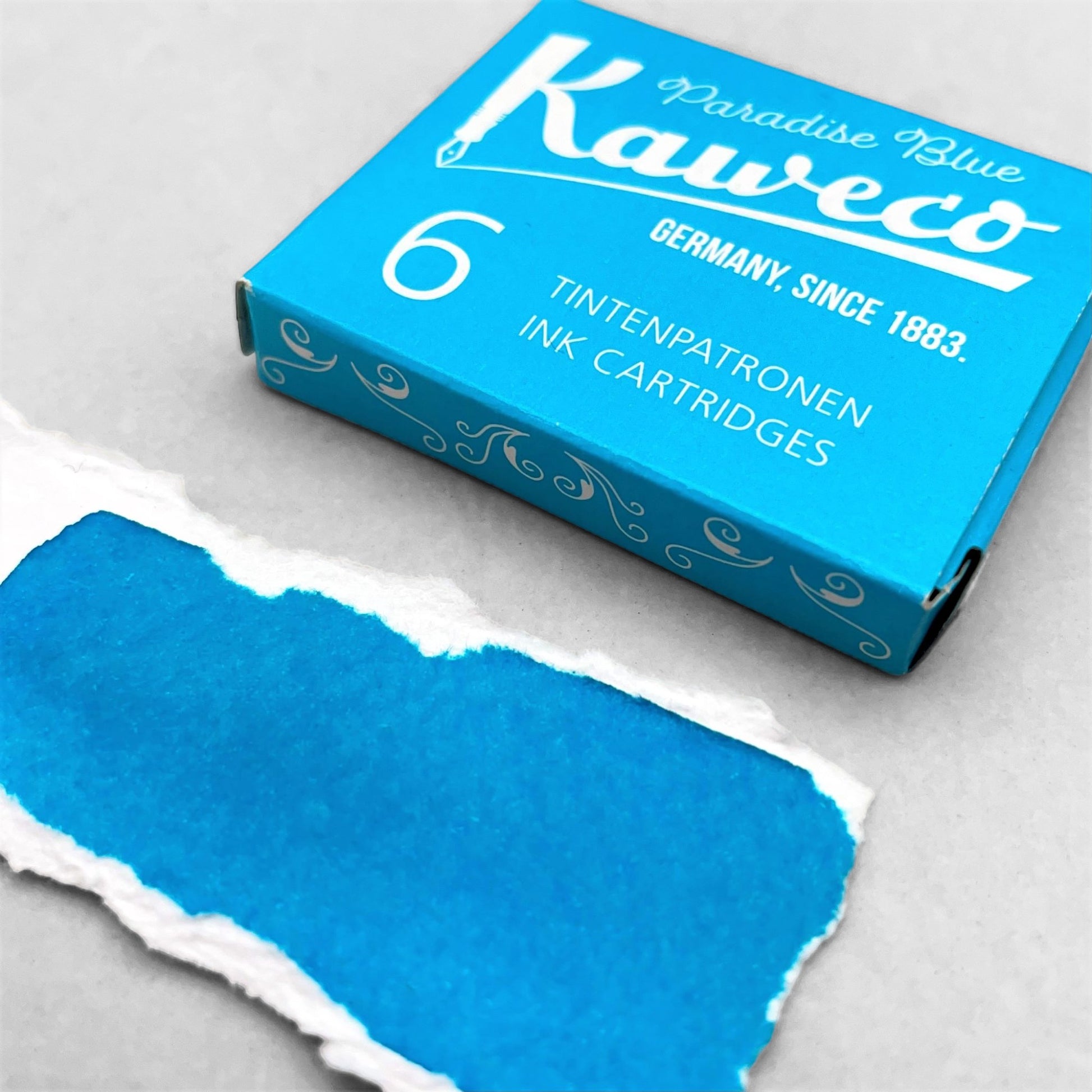 Box of 6 ink cartridges by Kaweco in paradise blue colour