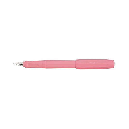 Kaweco Perkeo fountain pen in peony blossom pink colour, pictured with cap posted