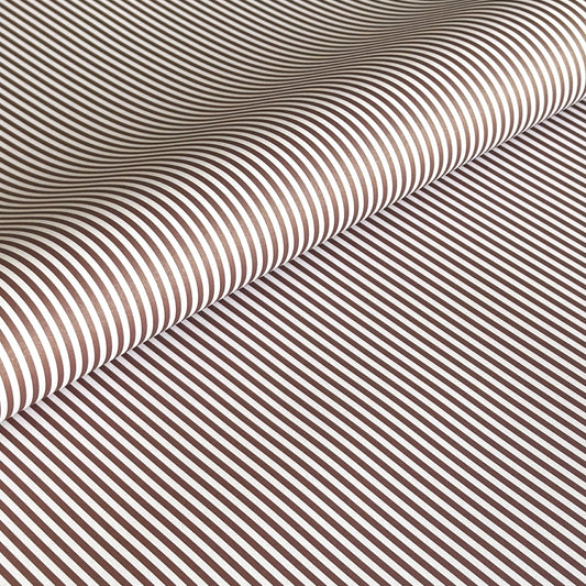 a sheet of wrapping paper with a narrow stripe design in dark brown and cream