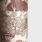 A sheet of Nepalese handprinted Lokta paper with a detailed pattern of trees and flowers in sepia on an ecru base.