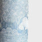 a sheet of Nepalese lokta paper in sky blue with a detailed pattern of trees and flowers screen printed in white
