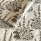 Nepalese handmade decorative lokta paper sheet with a Toile de Jouy style pattern of an agapanthus flower is dark moss screen printed on an ivory lokta paper.