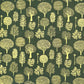 Nepalese handmade decorative lokta paper sheet with gold trees screen printed on a dark green lokta paper.