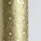 Nepalese handmade decorative lokta paper sheet with a gold metallic repeat floral pattern screen printed on an ivory lokta paper.