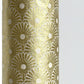 Nepalese handmade decorative lokta paper sheet with a gold metallic repeat floral pattern screen printed on an ivory lokta paper. Close up