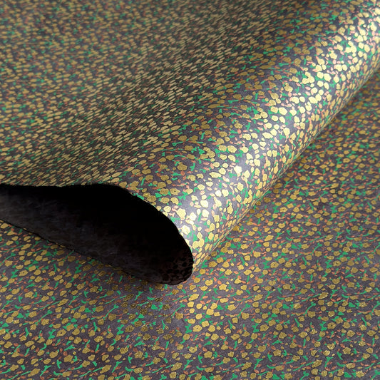 A delicate floral pattern in gold, blush and green screen-printed by hand on slate lokta paper.