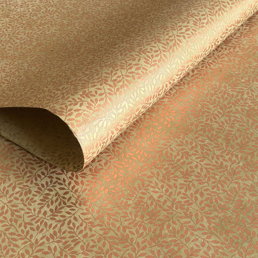 Nepalese handmade decorative lokta paper sheet with a metallic copper willow design screen printed on a dusty moss green lokta paper.