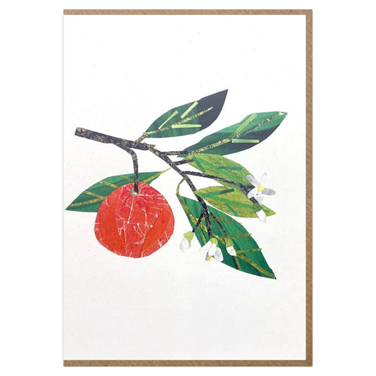 Greetings card by Megan Fartharly of a collaged orange