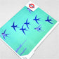 greetings card showing abstract blue birds flying with an aqua backdrop