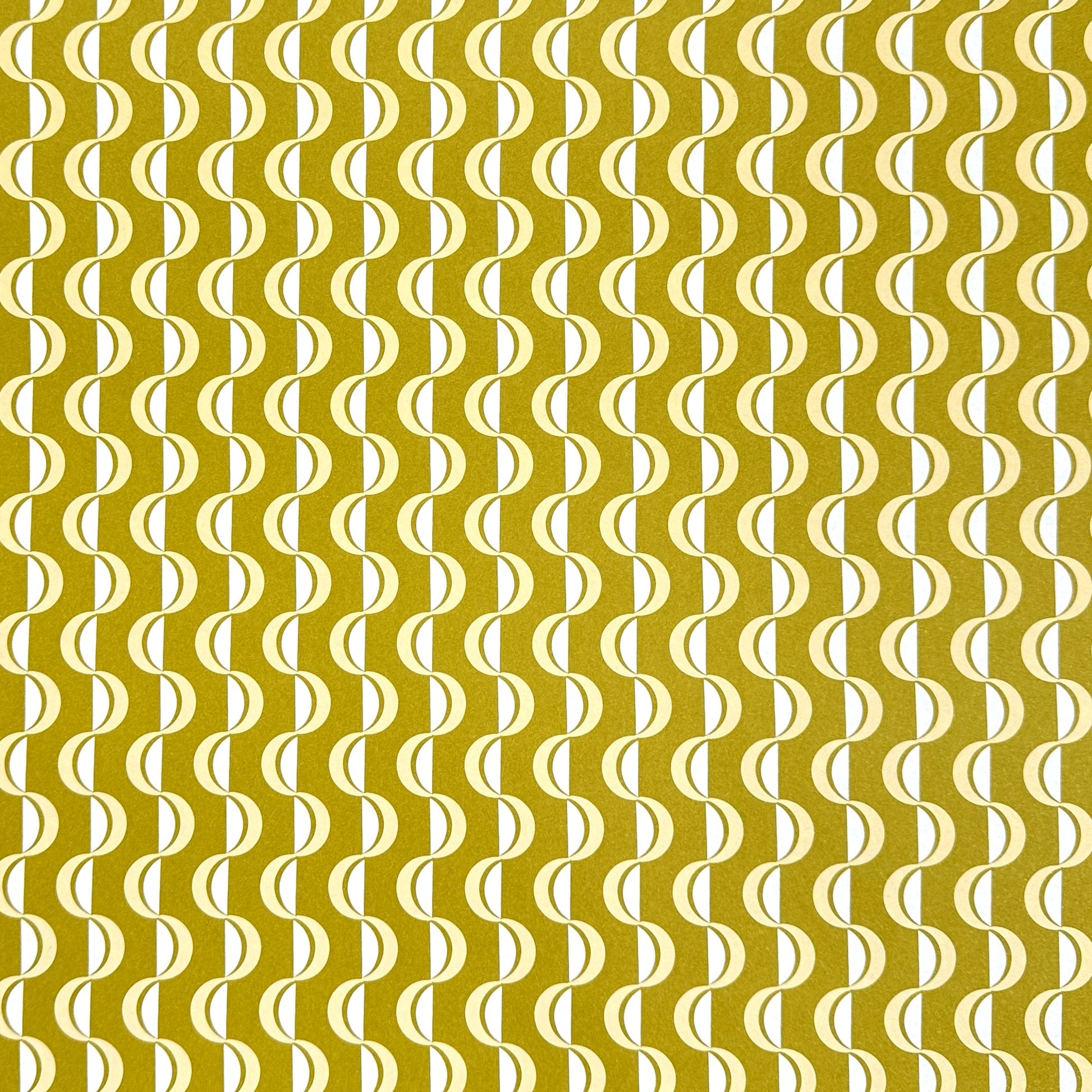 wrapping paper by ola studio with a wavy stripe design in chartreuse and lemon. 