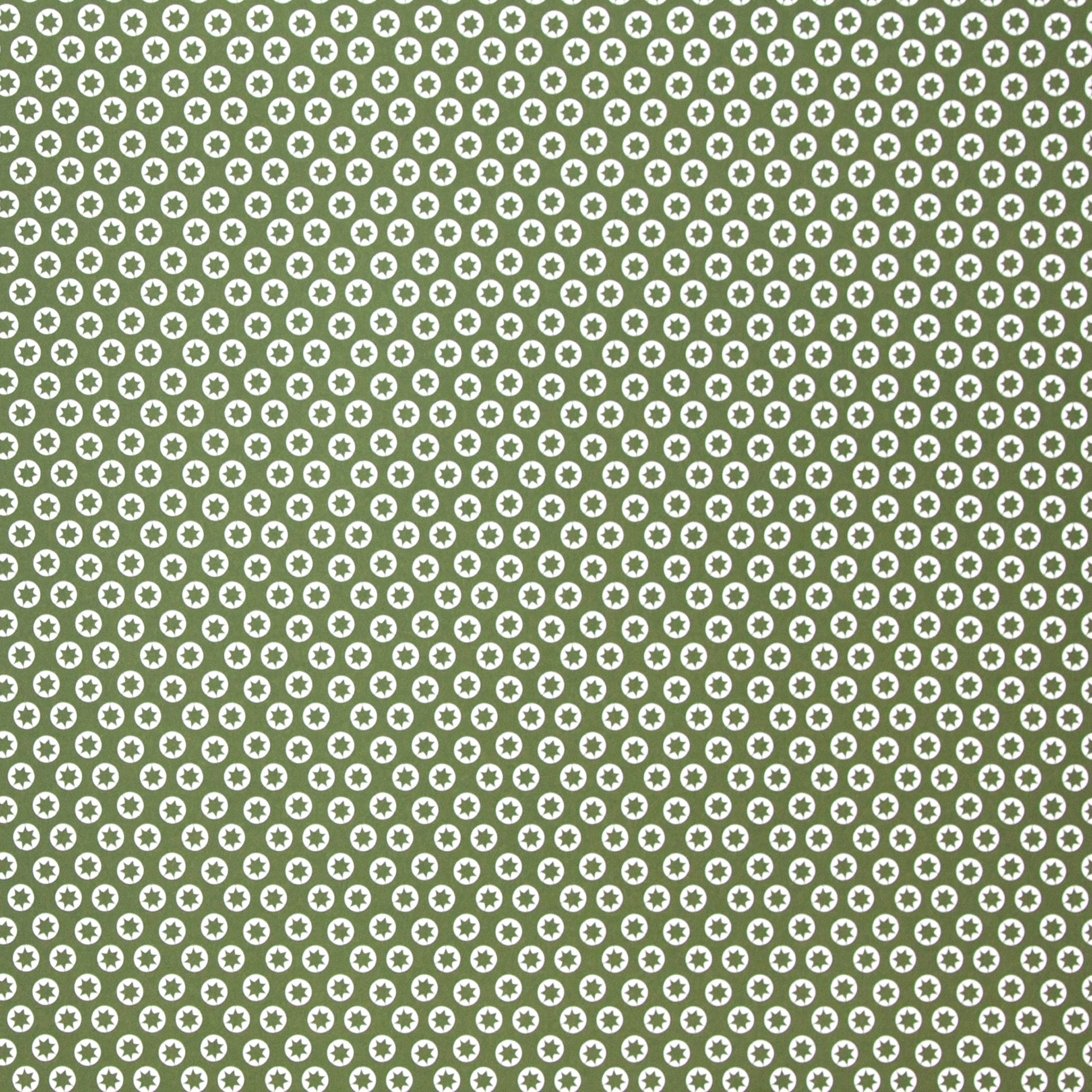 wrapping paper with an abstract tiny stars pattern in olive and white by Ola Studio