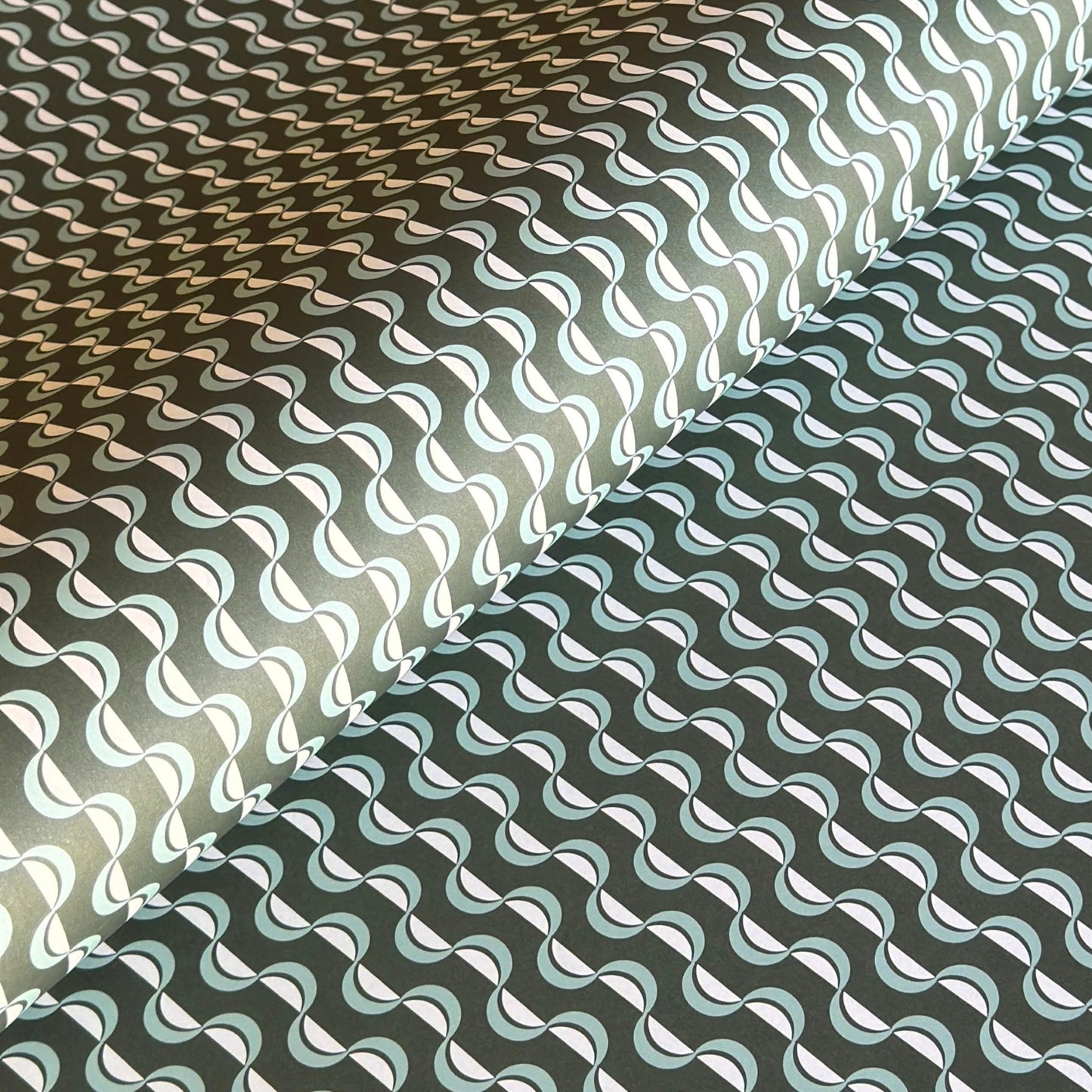 wavy striped geometric wrapping paper in forest green, aqua and white, by Ola Studio forest 
